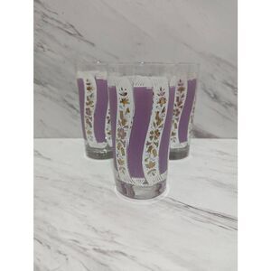 Libby (3) Barclay MCM 12 oz. Lilac Frosted Gold Floral Vintage Highball Tumblers